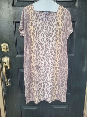 Leopard Print Short Sleeve Shift Dress - Taupe